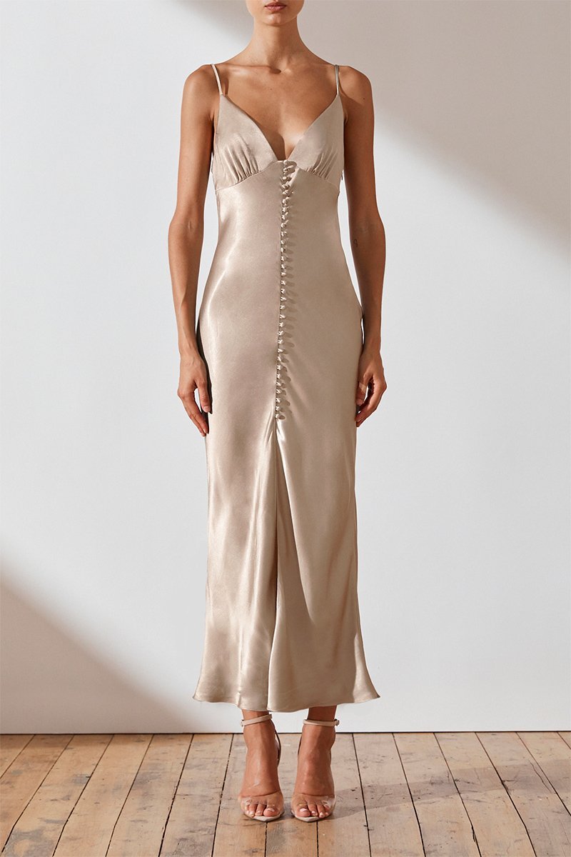 satin slip dress gold