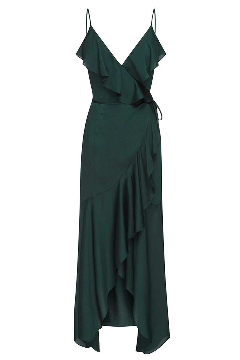 emerald daisy wrap dress