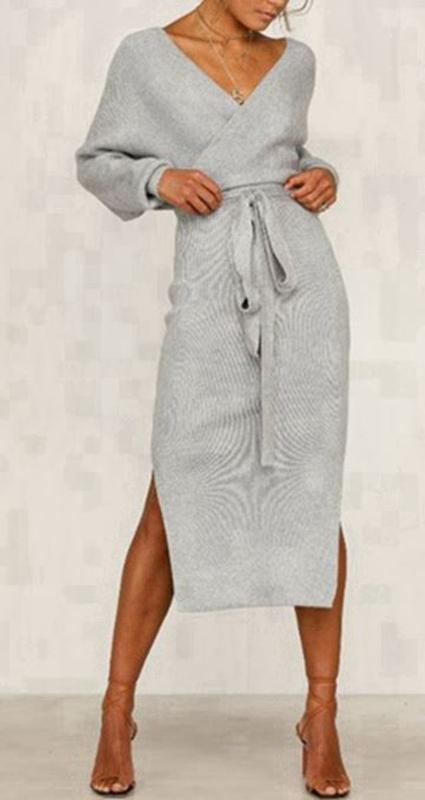 long grey knit dress