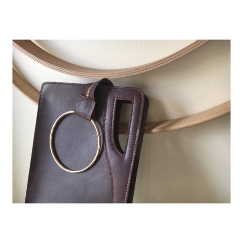 Handsewn leather clutch handbag