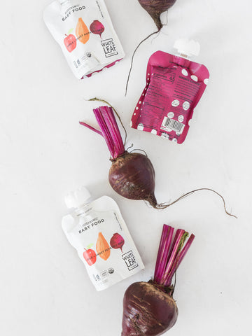 Biodynamic baby food packet with beetroots