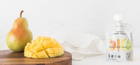 Biodynamic baby food packet with mango