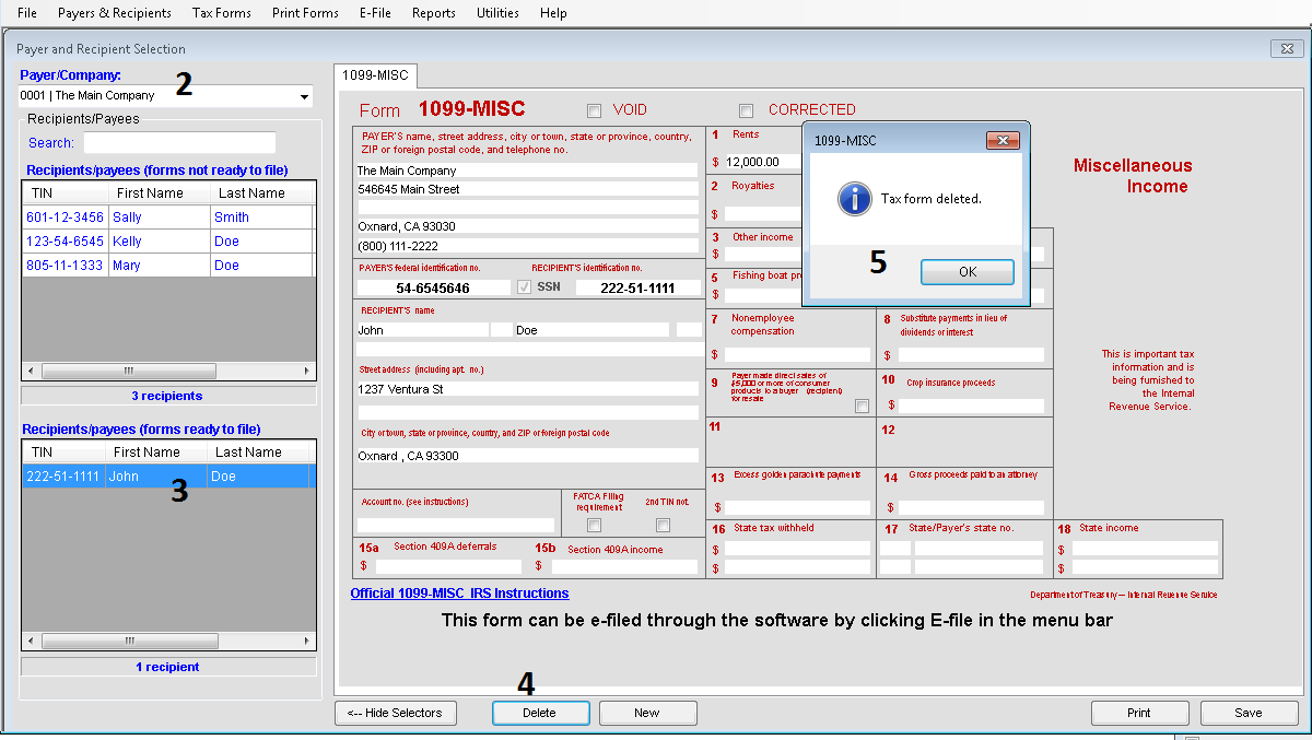 Deleting a Form in TFP Software