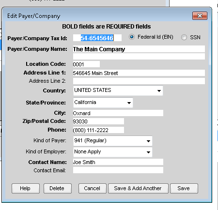 Edit Payer/Company in TFP Software