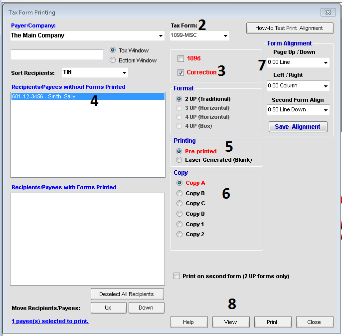 Printing the 1099 Correction Form