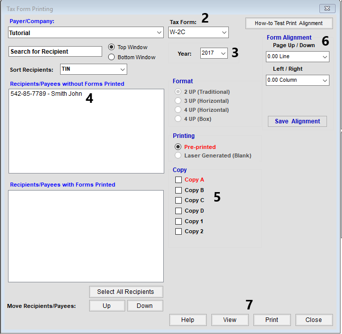 Printing the W2C in TFP software
