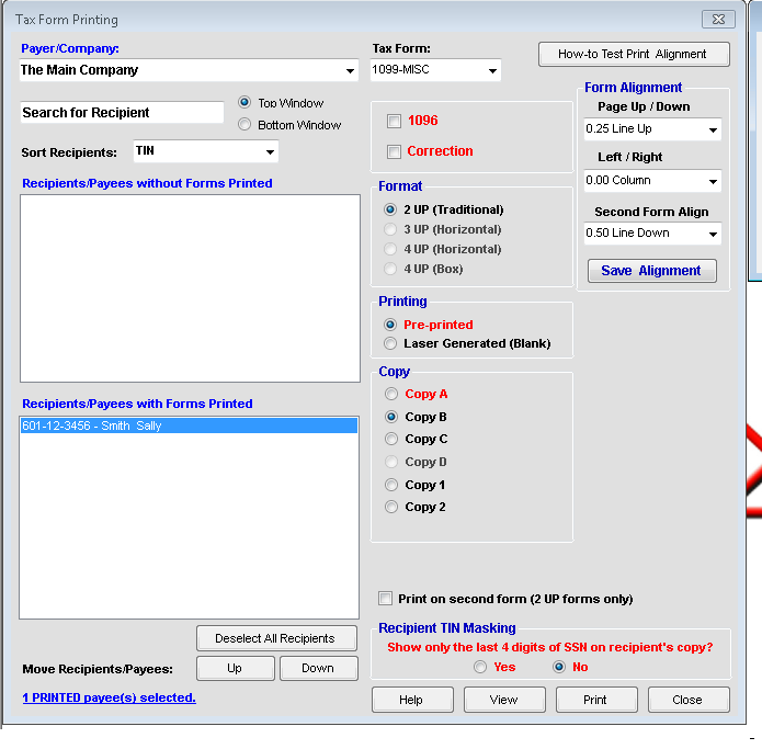 Reprint forms in TFP software