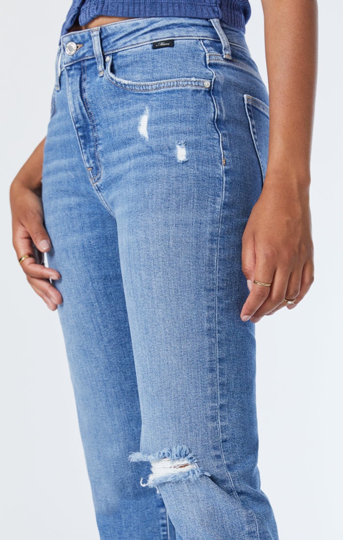 SOHO GIRLFRIEND JEANS IN MID DISTRESSED RECYCLED BLUE Image 6
