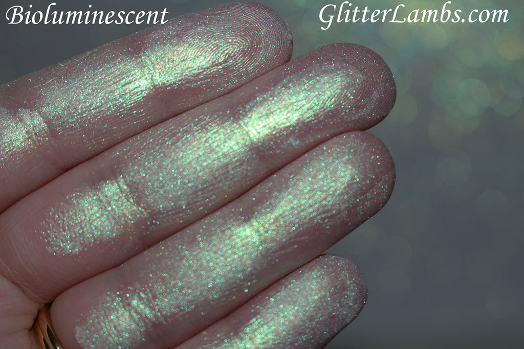 Glitter Lambs "Bioluminescent" highlighter with green flash GlitterLambs.com