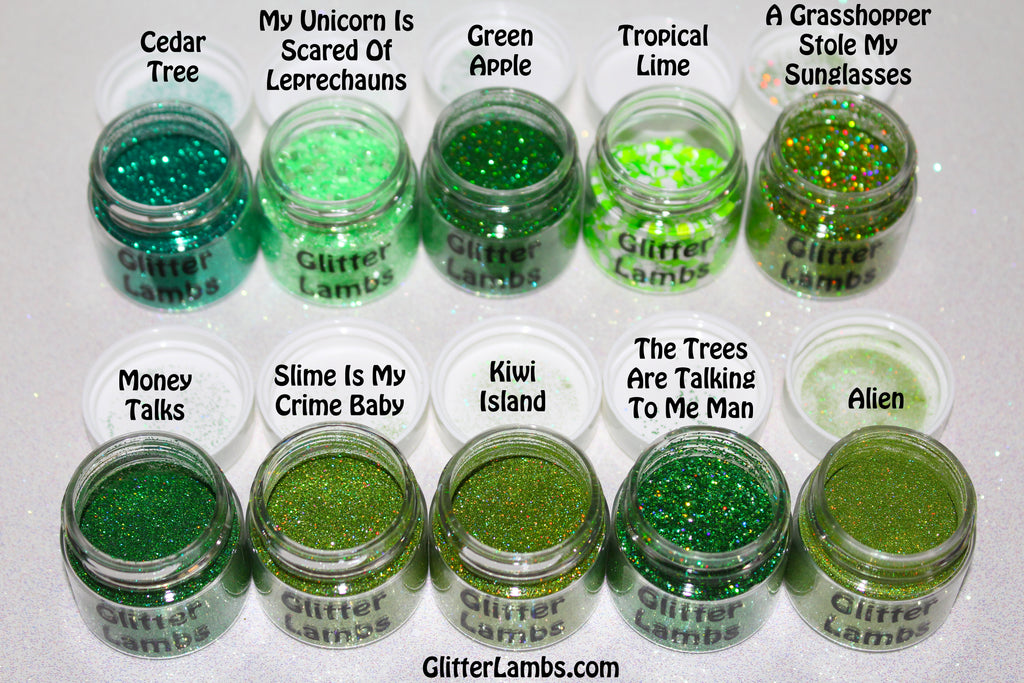 Glitter Lambs Loose Glitter Pots in Green GlitterLambs.com
