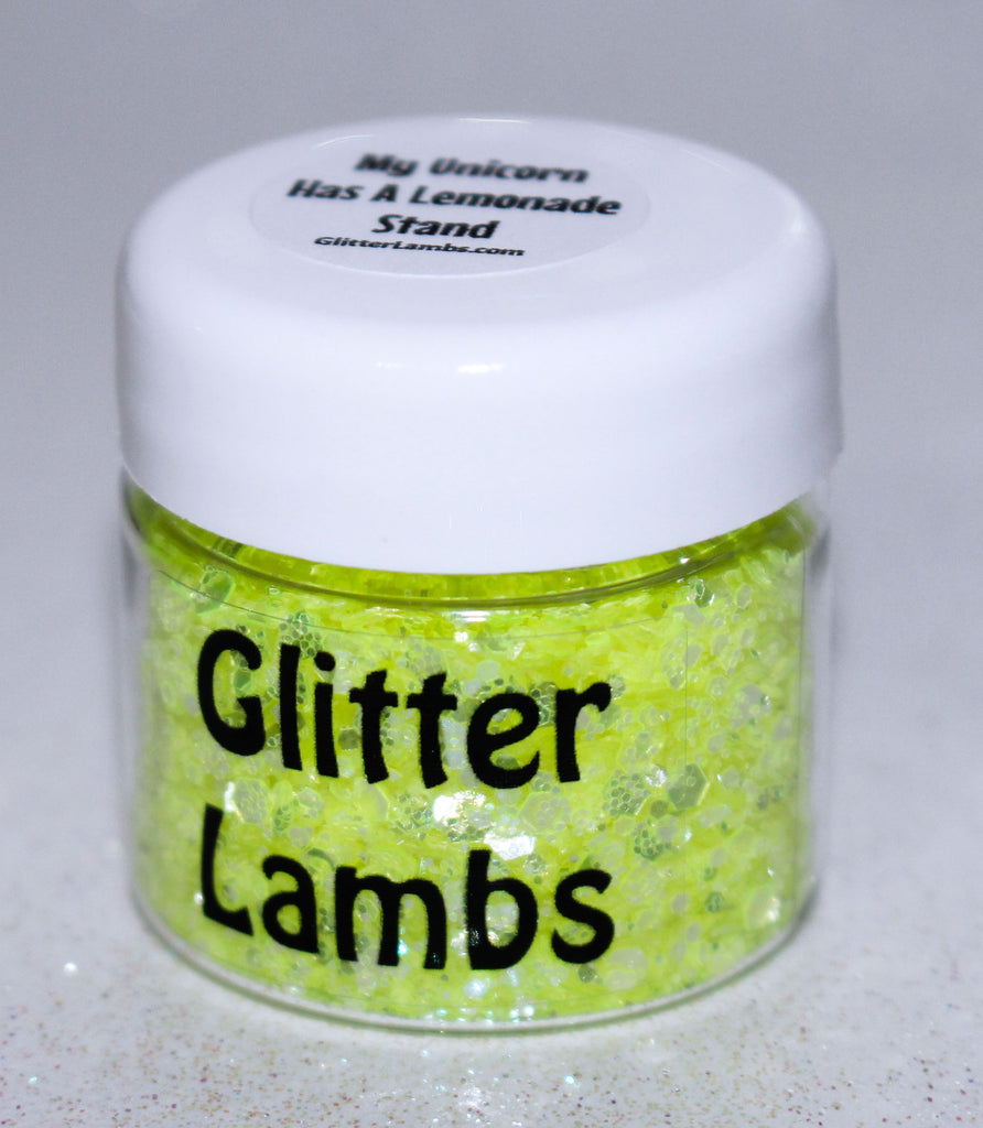 Glitter Lambs "My Unicorn Has A Lemonade Stand" Body Glitter, Face Glitter, Hair Glitter Yellow Glitter GlitterLambs.com