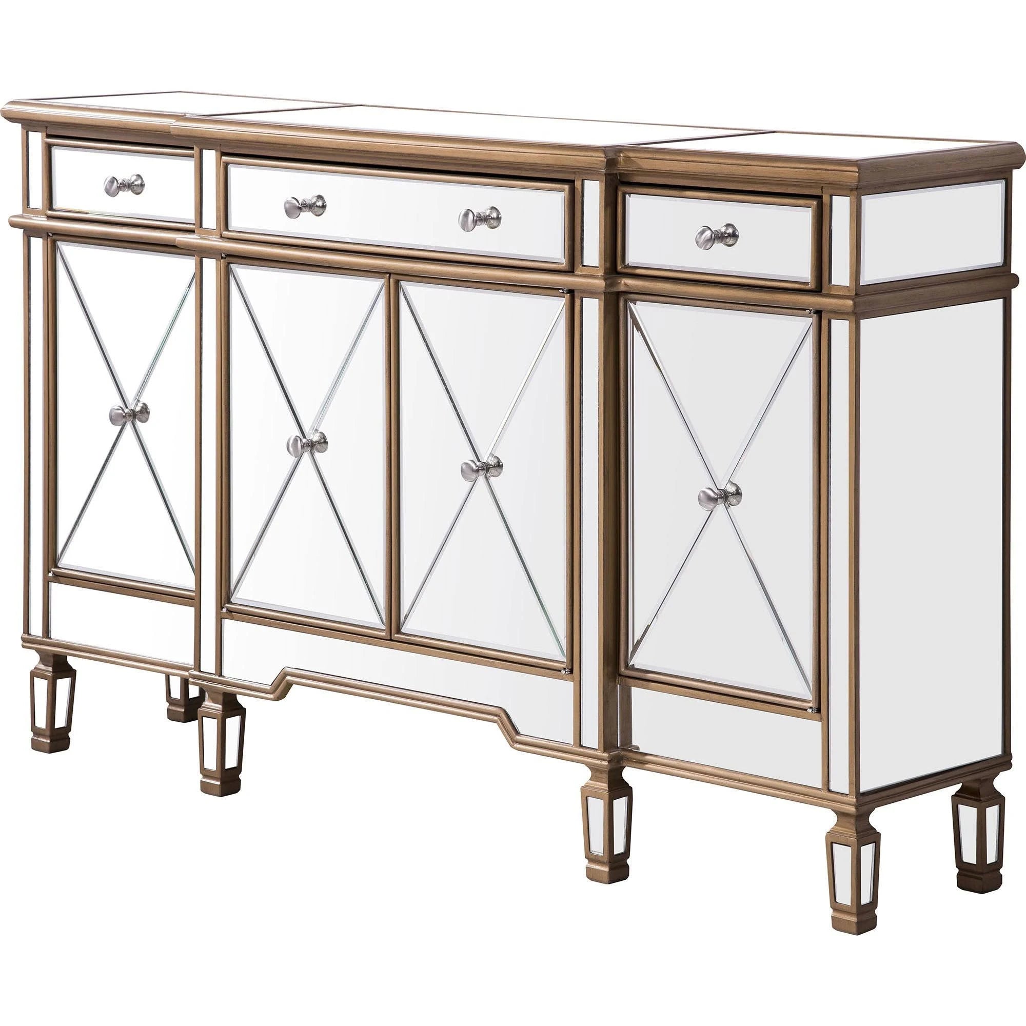 Elegant 3 Drawer 4 Door Cabinet 60 In. X 14 In. X 36 In. In Gold Clear