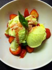 Strawberries & vanilla ice cream with Cherry Vinegar