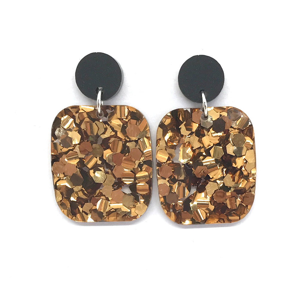 Chunky Bronze Glitter Large Rectangle Earrings