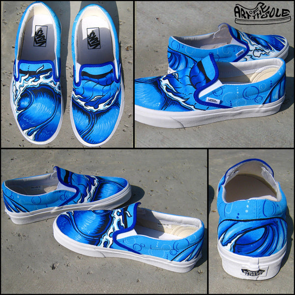 white slip on vans painted