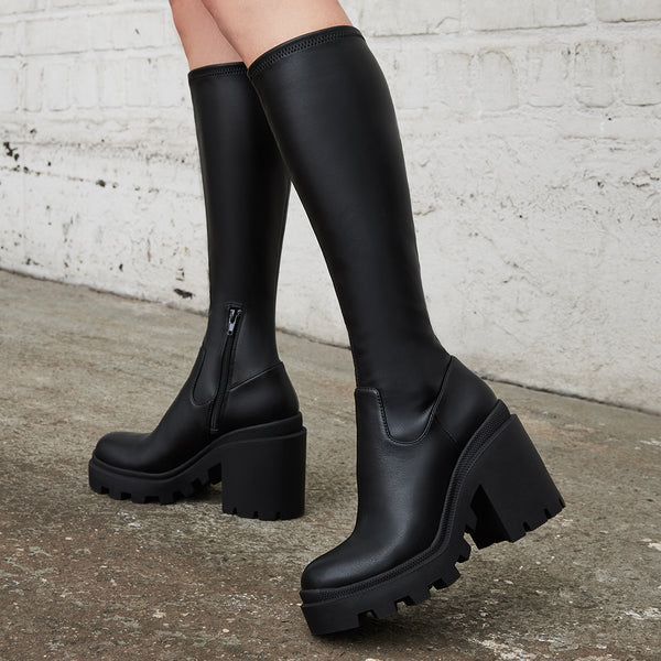 ROXANNA Black Lug Sole Knee High Boot Women's Boots – Steve