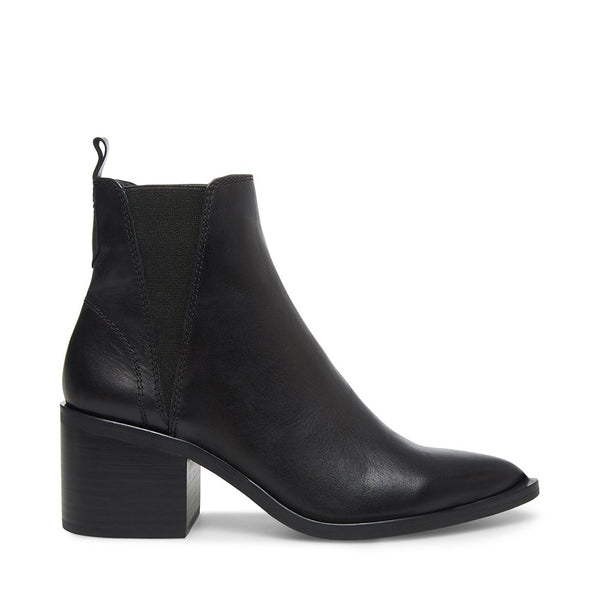 black leather bootie heels