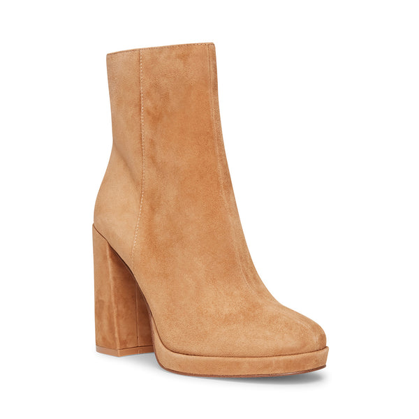 camel booties suede