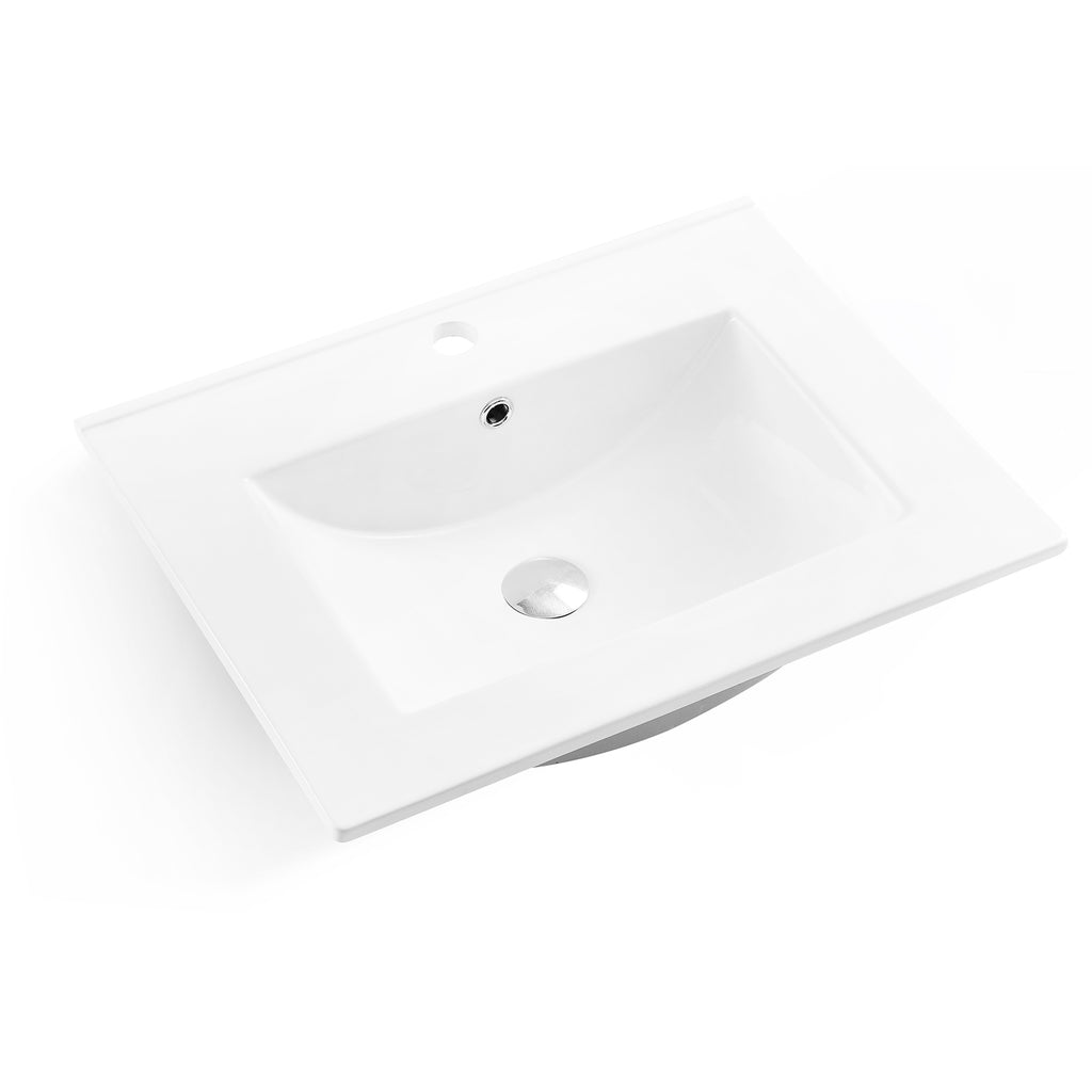 Dax Square Ceramic Single Bowl Top Mount Bathroom Sink 24 3 8 X 18 9 16 X 6 3 8 Inches Bsn 660 E