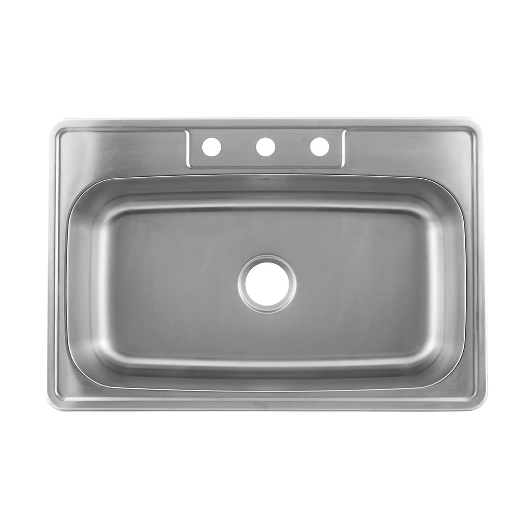 Dax Single Bowl Top Mount Kitchen Sink 20 Gauge Stainless Steel Brushed Finish 33 X 22 X 8 5 8 Inches Dax Om 3323