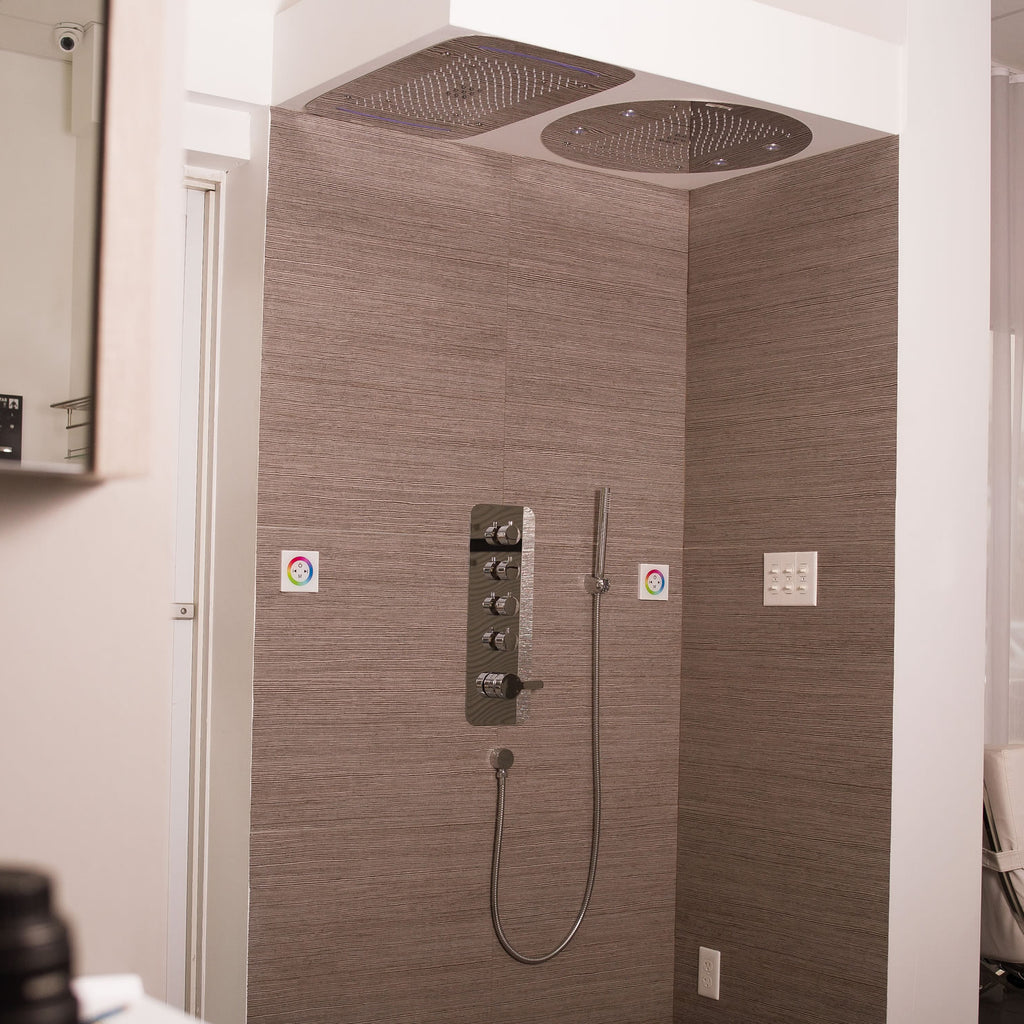 Dax Ceiling Mounted Round Rain Shower System With Led Lights With Han