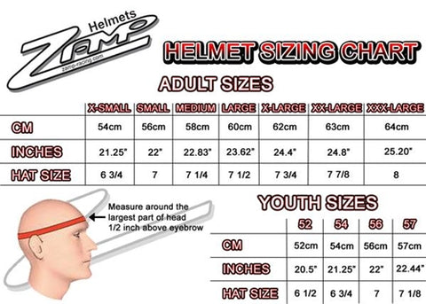 Zamp FHelmet Size Chart