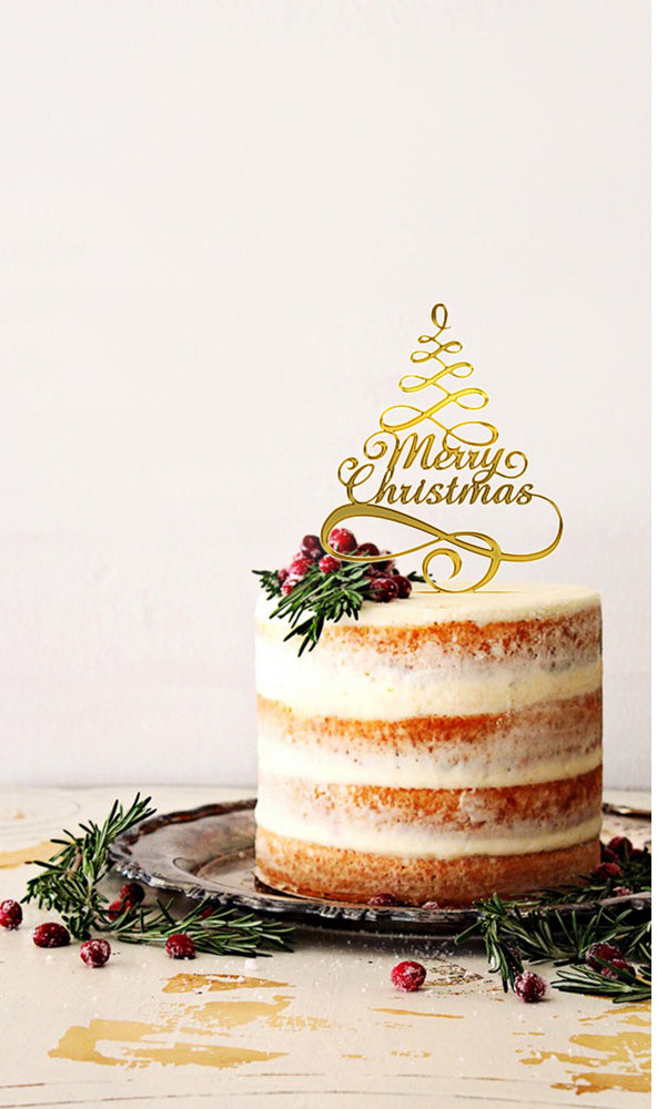 Christmas Cake Decoration Gold Merry Christmas Cake Topper 