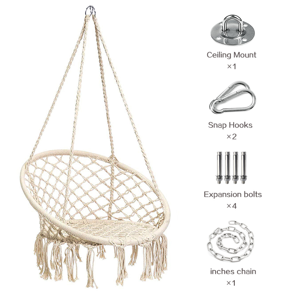 Macrame Swing Hammock Chair Fringe Tassels Hammock Hanging Kit Outdoor Indoor Porch Swing