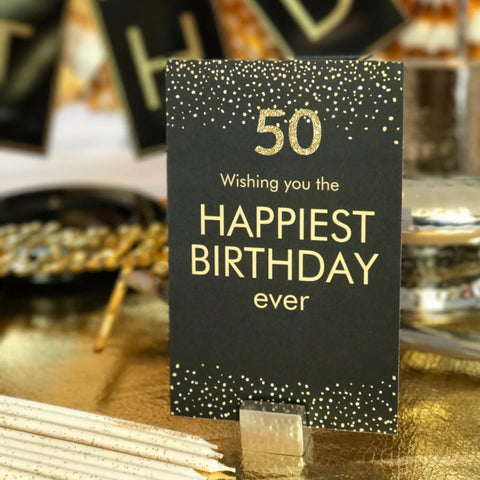 50th birthday card black gold decorations