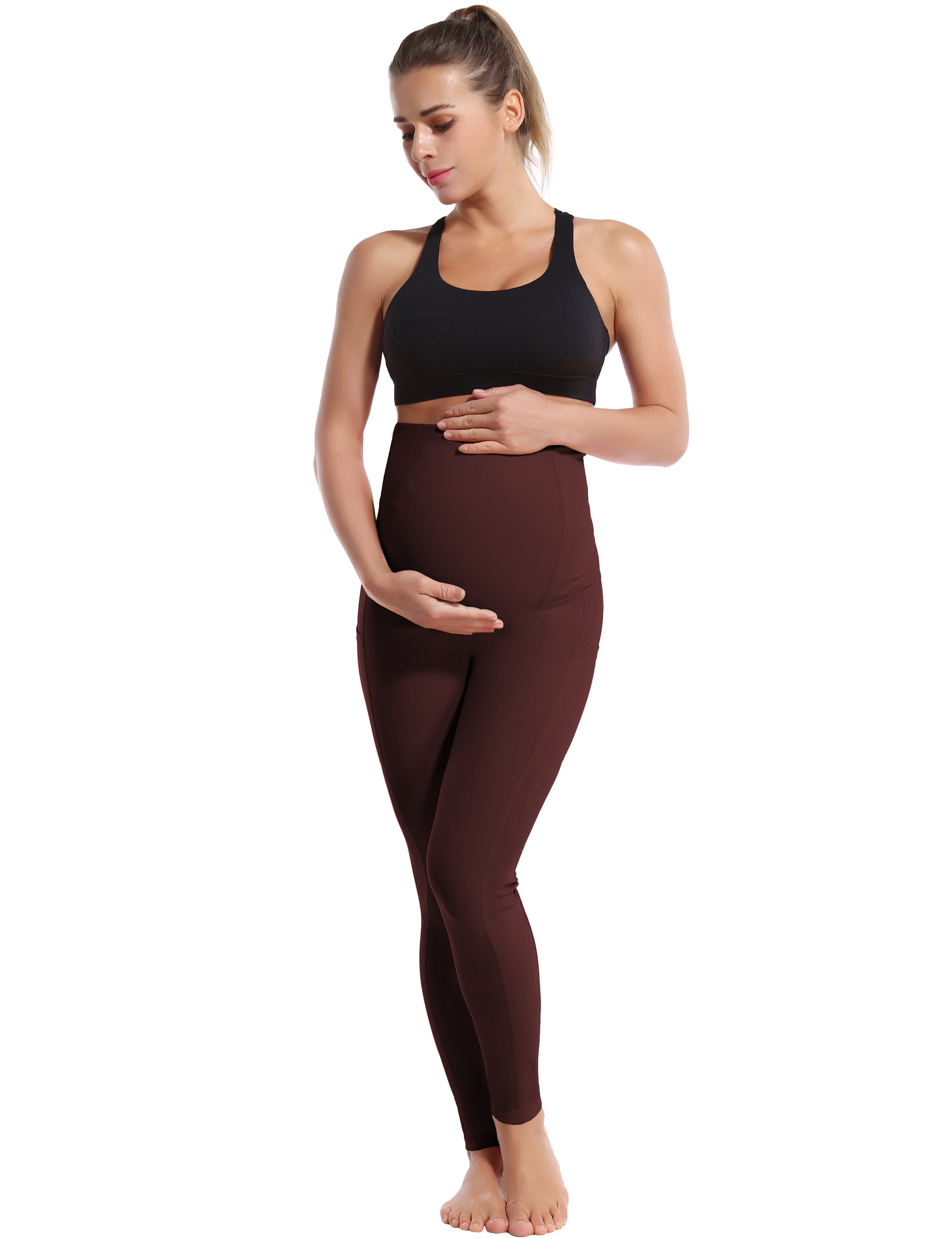 26" Side Pockets Maternity Yoga Pants mahoganymaroon 87%Nylon/13%Spandex Softest-ever fabric High elasticity 4-way stretch Fabric doesn't attract lint easily No see-through Moisture-wicking Machine wash