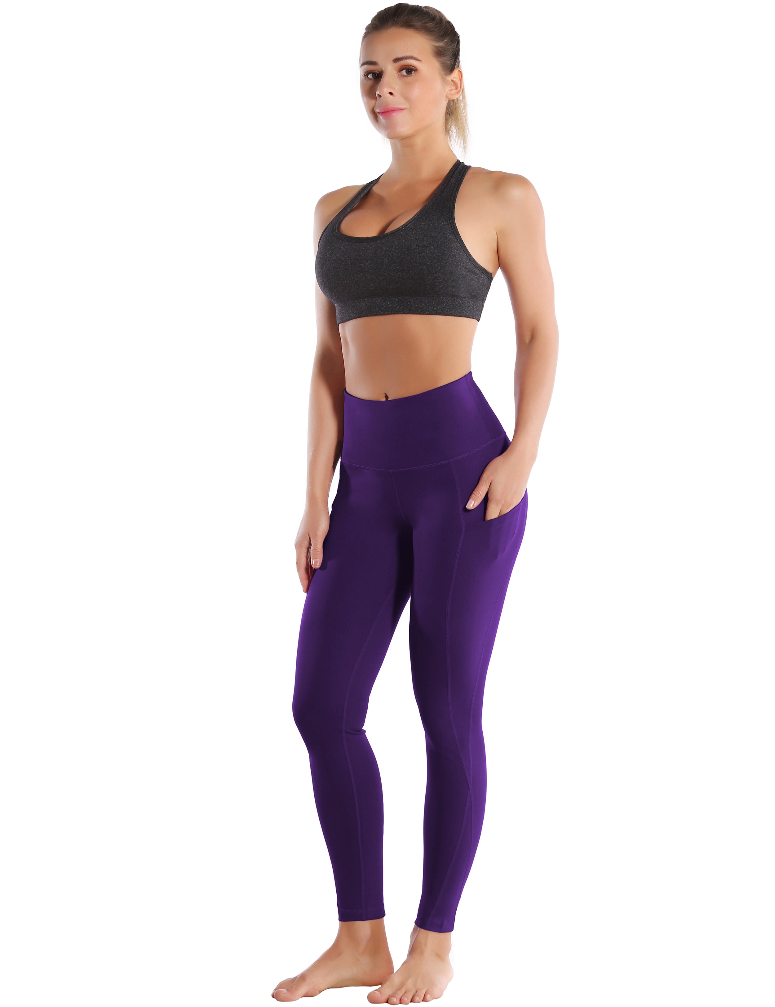 High Waist Side Pockets Yoga Pants grapevine 75% Nylon, 25% Spandex Fabric doesn't attract lint easily 4-way stretch No see-through Moisture-wicking Tummy control Inner pocket