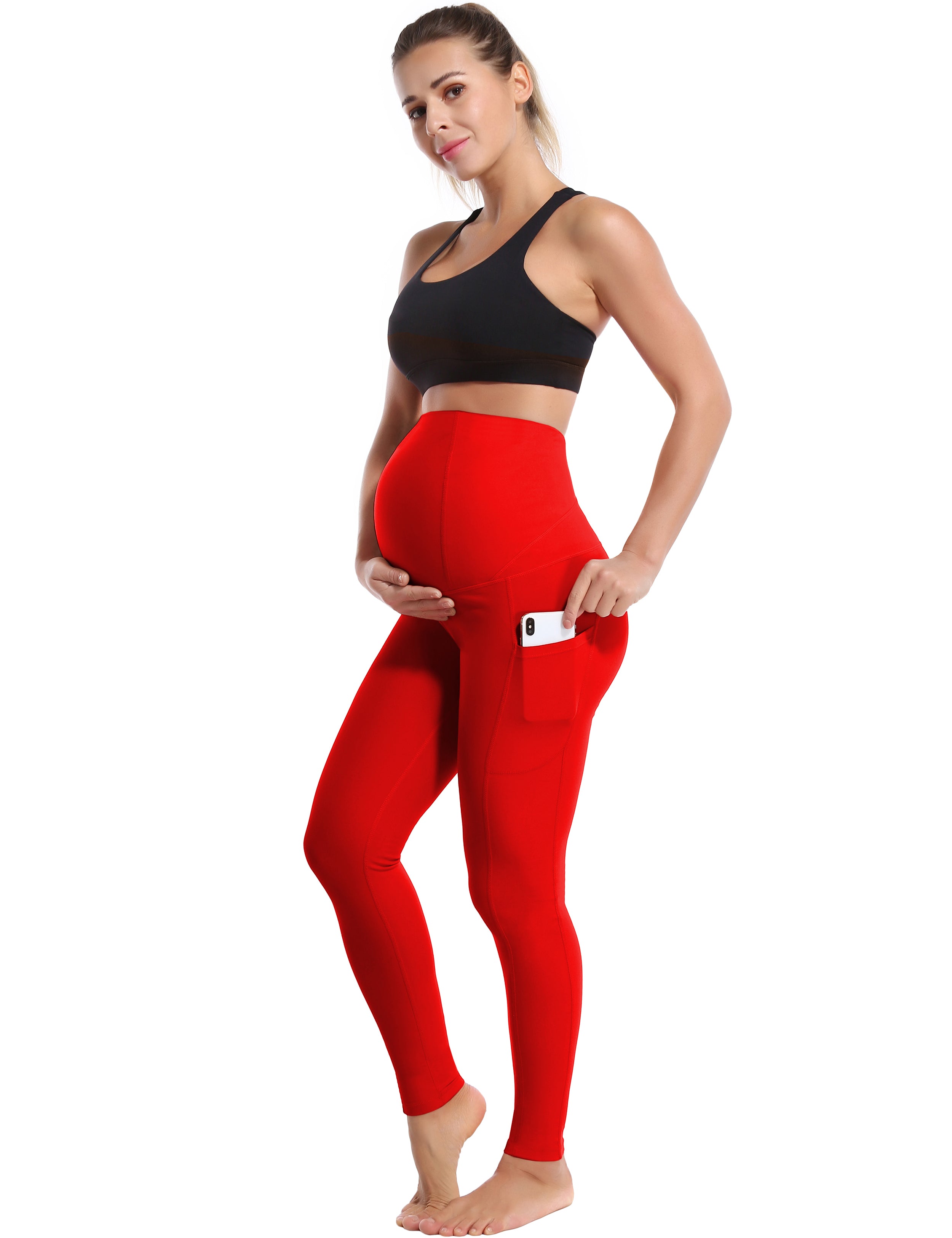 26" Side Pockets Maternity Yoga Pants scarlet 87%Nylon/13%Spandex Softest-ever fabric High elasticity 4-way stretch Fabric doesn't attract lint easily No see-through Moisture-wicking Machine wash