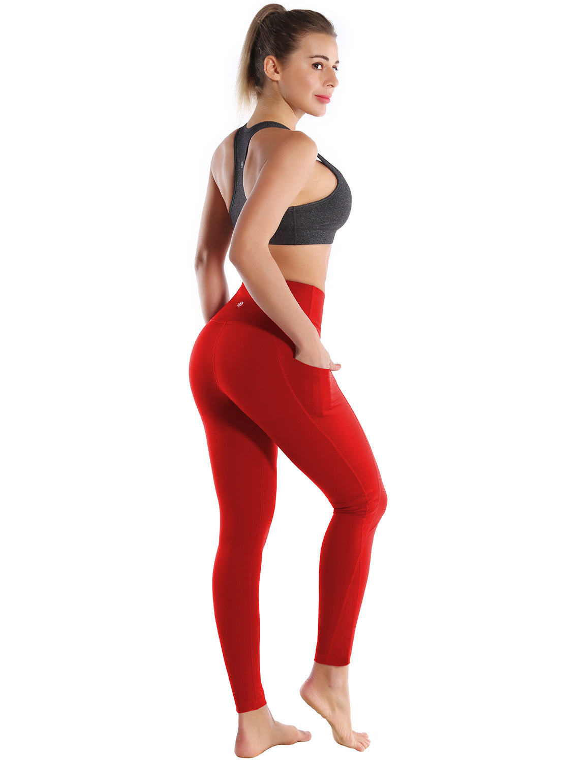 High Waist Side Pockets Yoga Pants scarlet 75% Nylon, 25% Spandex Fabric doesn't attract lint easily 4-way stretch No see-through Moisture-wicking Tummy control Inner pocket