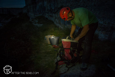 Pongoose blog - night image of person bolting sport climbing routes