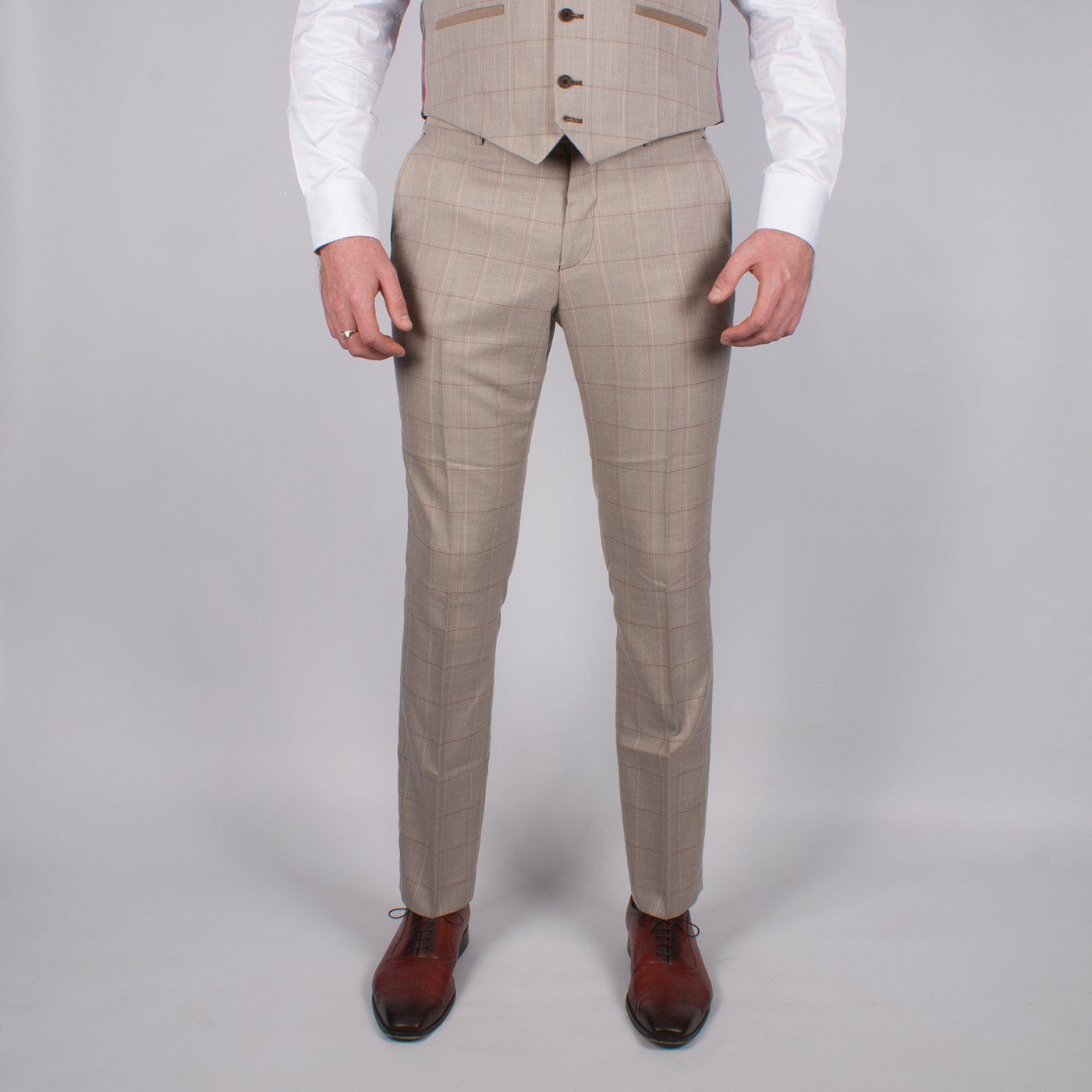 Tan Multi Check Suit - Leonard Silver