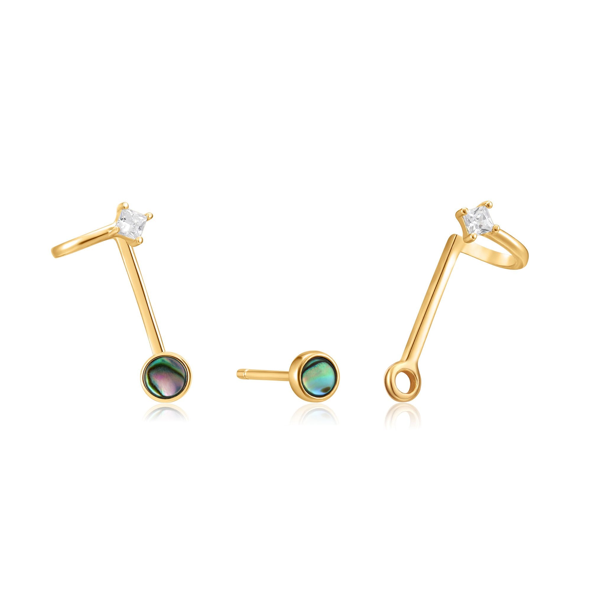 STERLING SILVER YELLOW GOLD PLATED TURNING TIDES TIDAL ABALONE DOUBLE STUD EARRINGS