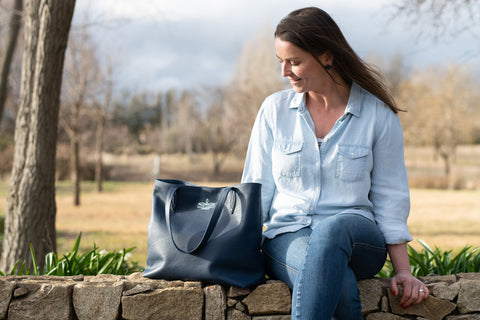 Leather Annabella Tote Bag in Navy by Angus Barrett