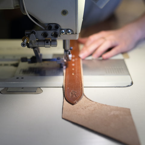 Sewing the perimeter stitch on the belt