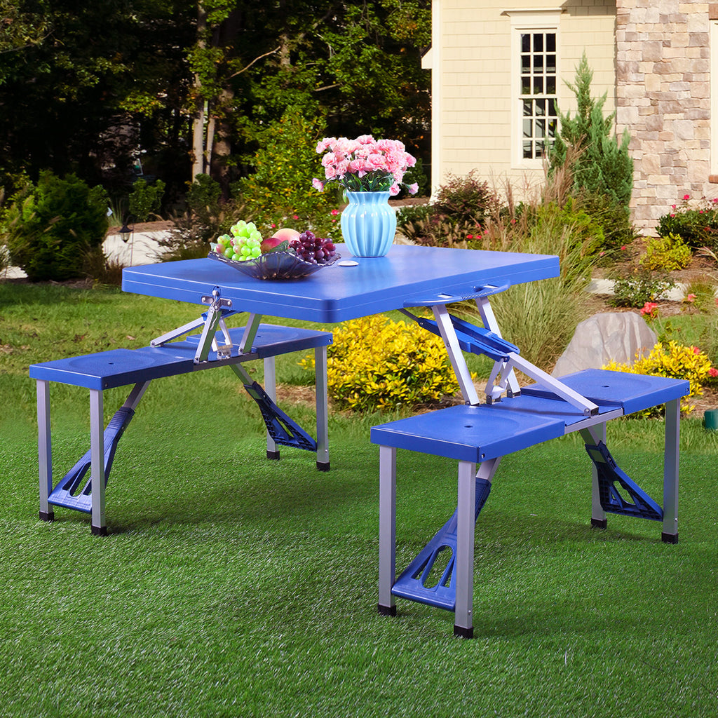 Portable Folding Plastic Camping Picnic Table 4 Seats Outdoor Garden W