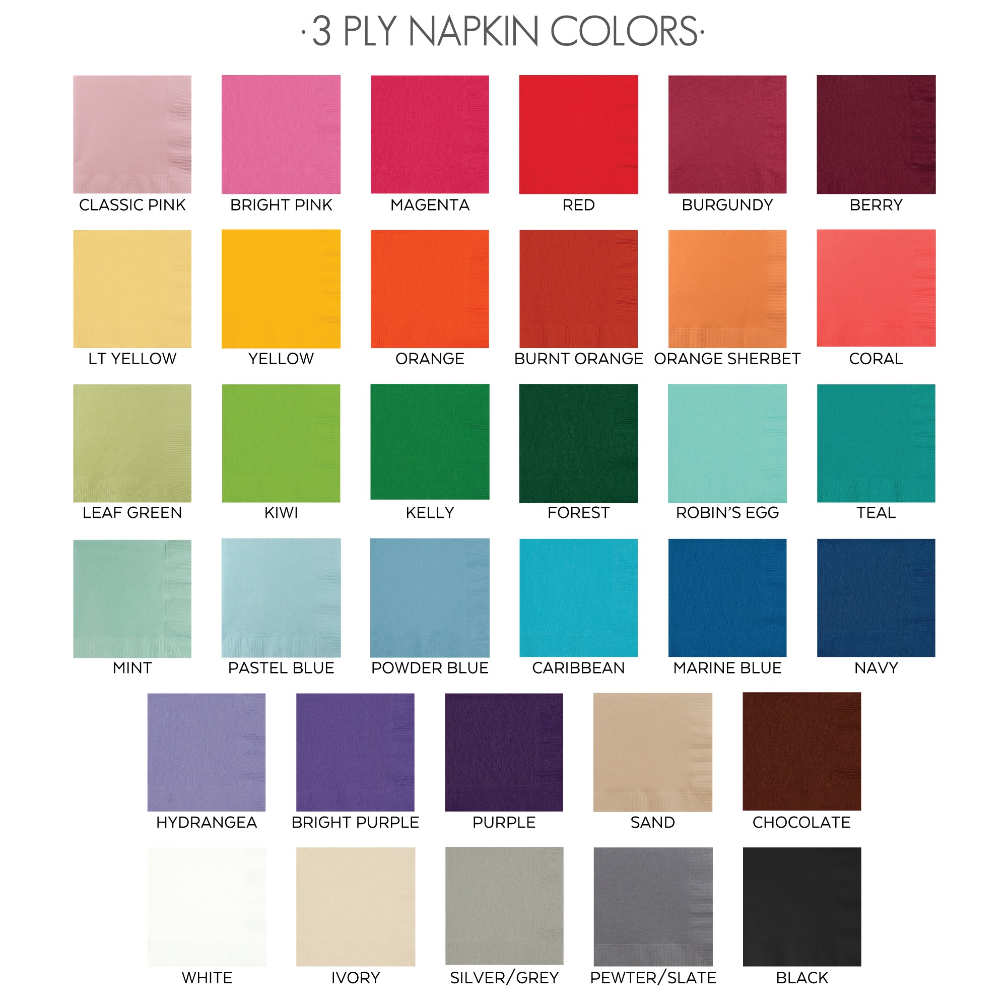 3ply Napkin colors