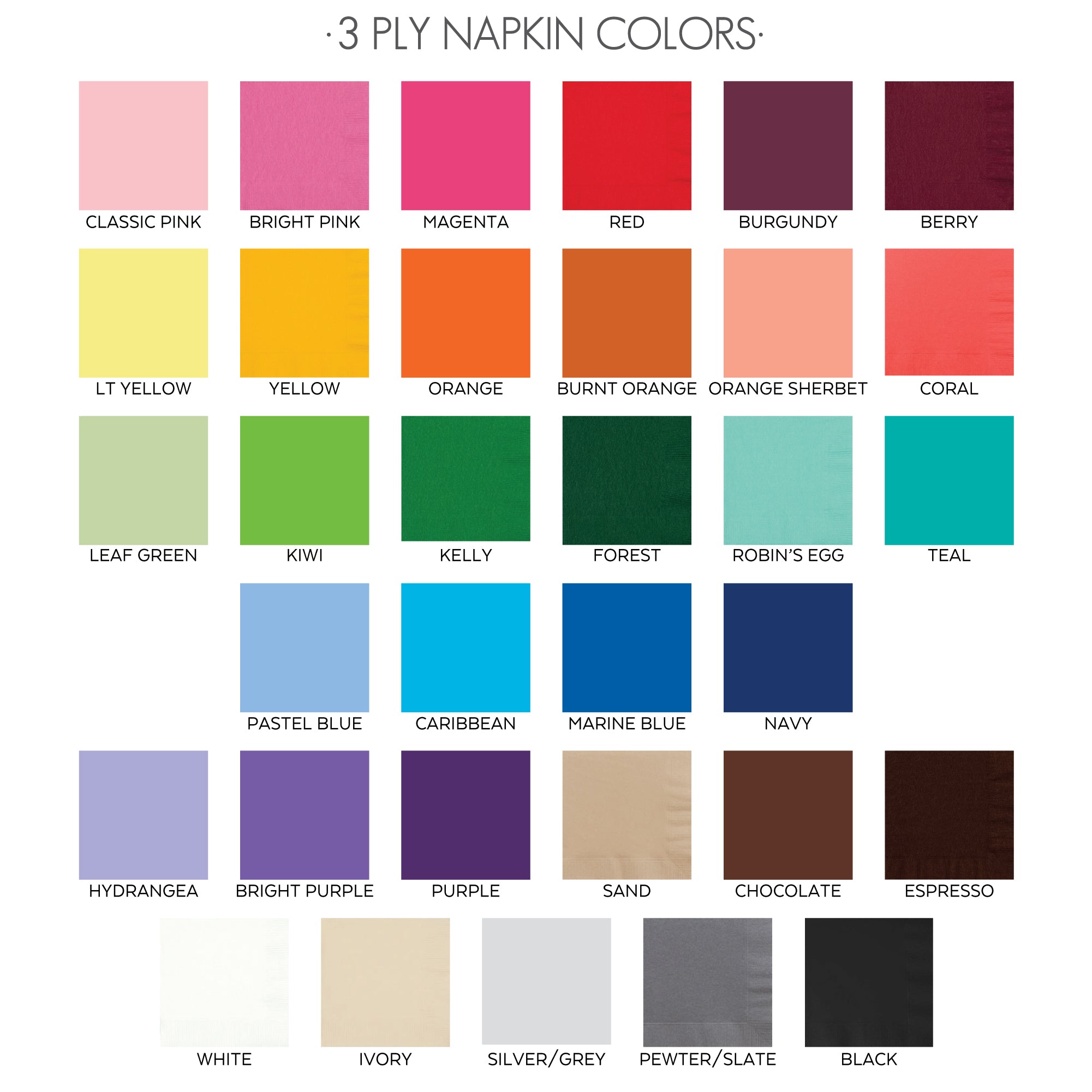 3ply Napkin colors