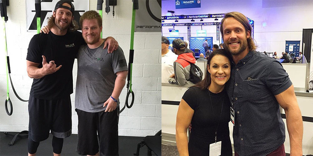 Pro Football Player and adaptive athlete in gym