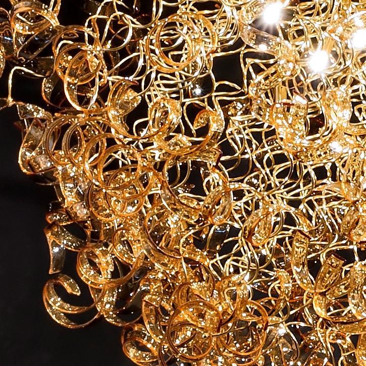 Abstract Glass Ribbon Ceiling Light Pendant 200cm Long Cylinder Cluster 50cm diameter 4 top lamps-Chrome-Amber-Distinct Designs (London) Ltd