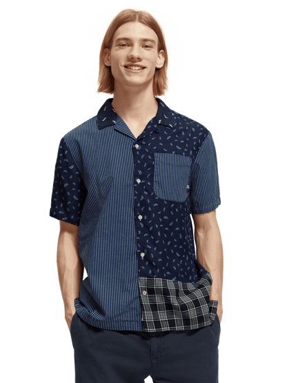 Short Sleeve Indigo Patchwork Beach Shirt