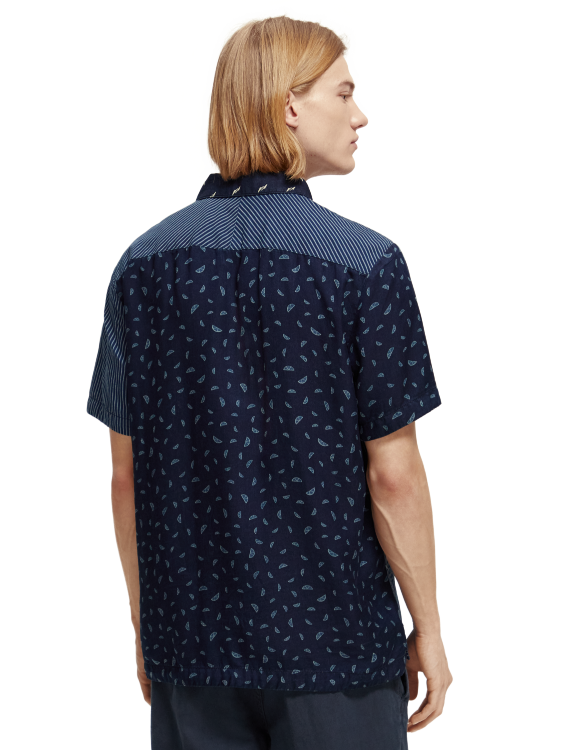 Short Sleeve Indigo Patchwork Beach Shirt