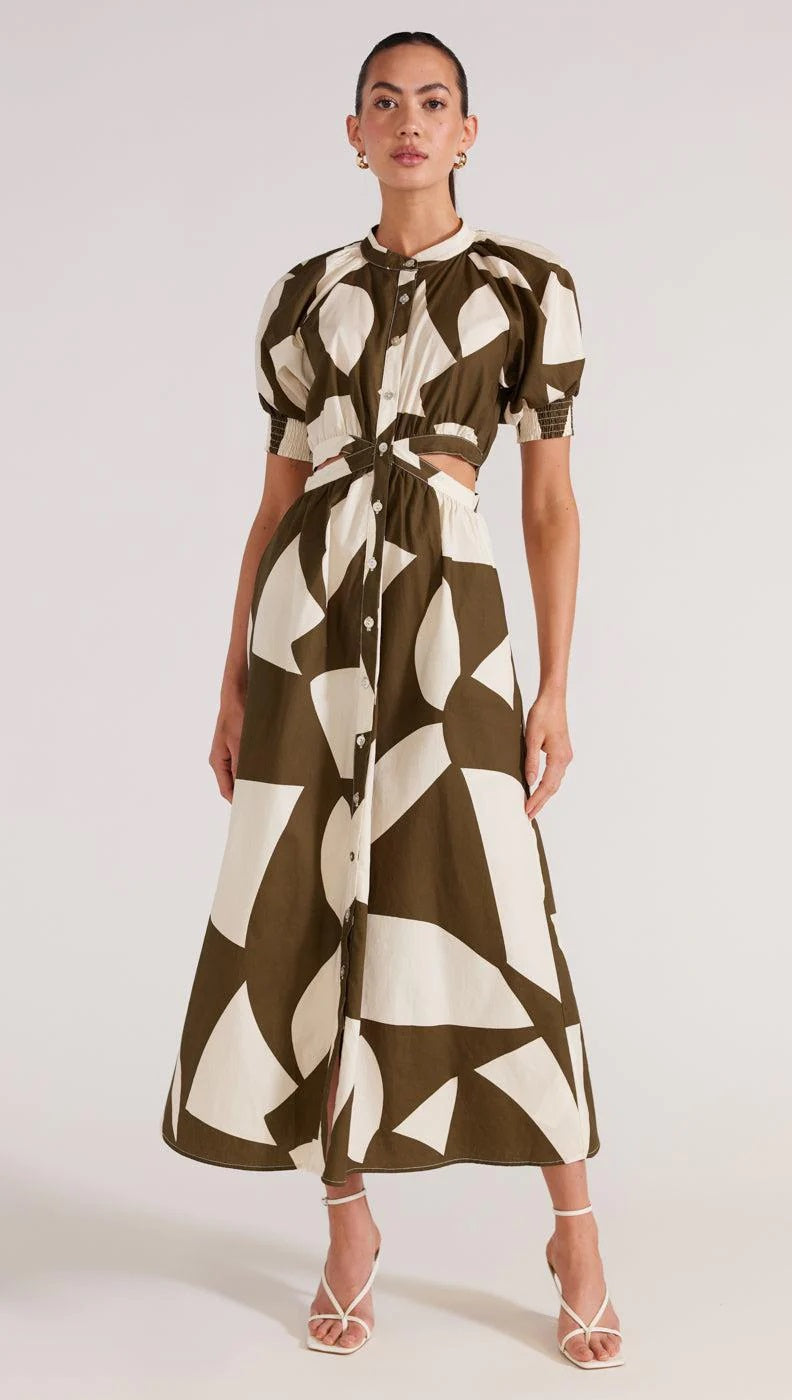 Moda Cutout Midi Print Dress