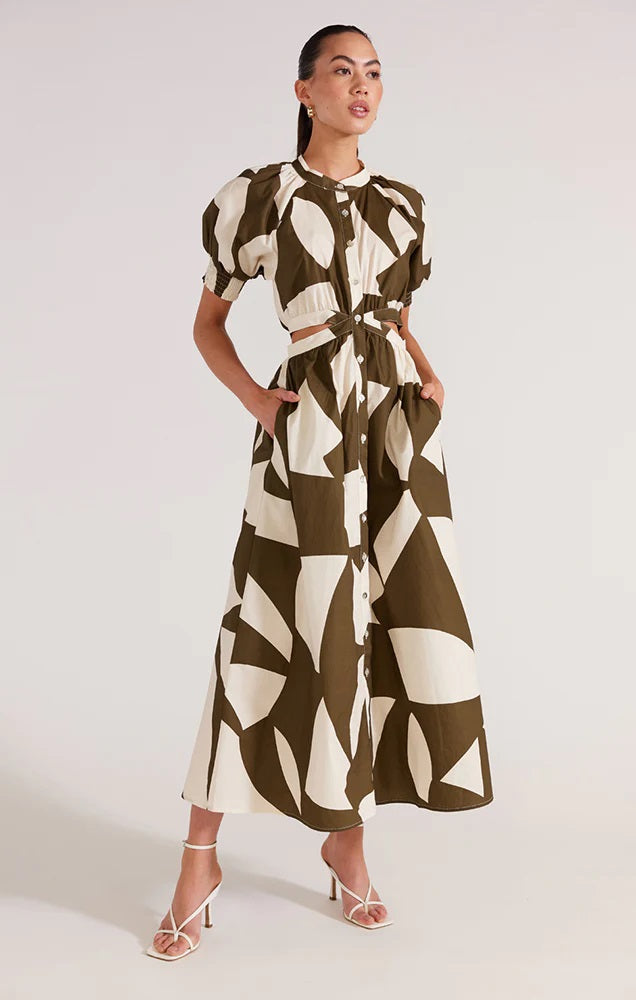 Moda Cutout Midi Print Dress