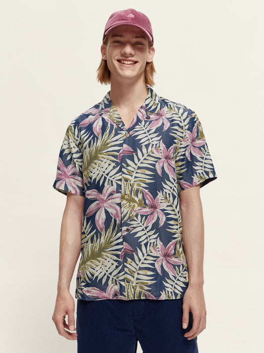 Printed Indigo Short Sleeve Hawaii Shirt