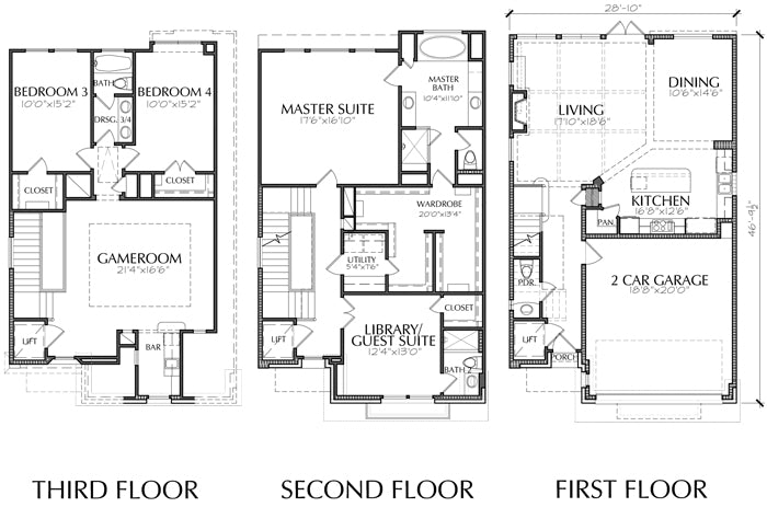 Three Story Townhouse Plan E1155 A3 3