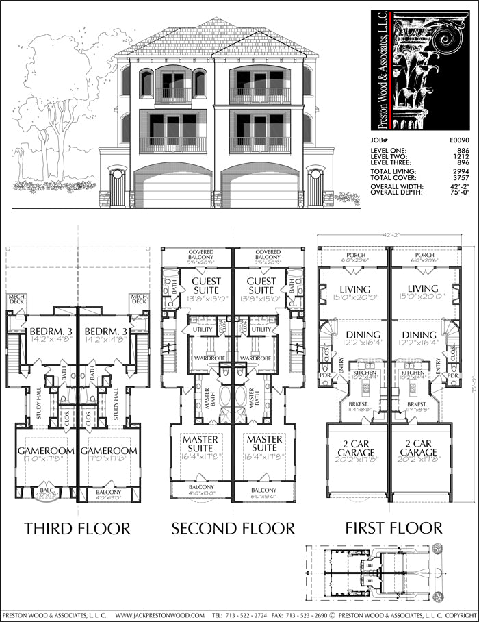 Townhomes, Townhouse Floor Plans, Urban Row House Plan